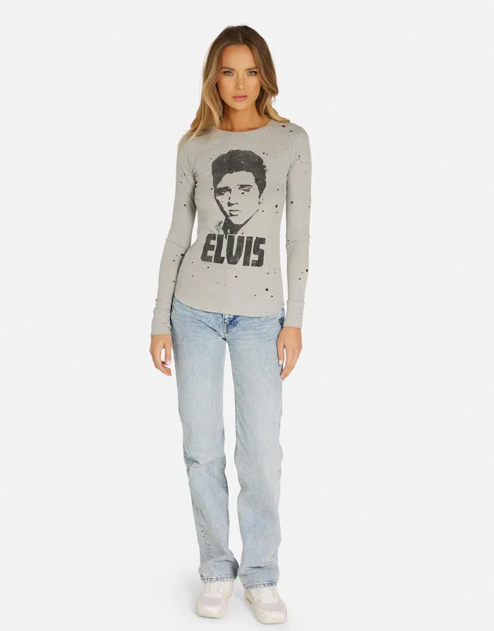 Kaylee Elvis Presley Heather Grey Women039s Lauren Moshi Long Sleeve