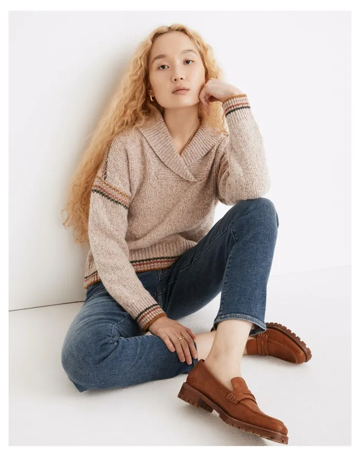 Kentwood Shawl Collar Pullover Sweater Light Mauve Women Madewell Sweaters