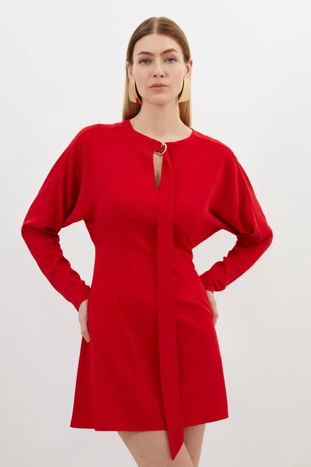 Keyhole Tie Jersey Crepe Mini Dress Red Women Karen Millen Dresses