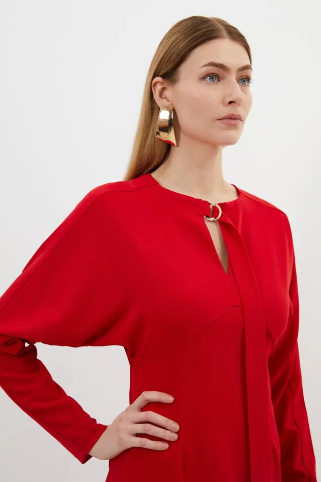 Keyhole Tie Jersey Crepe Mini Dress Red Women Karen Millen Dresses