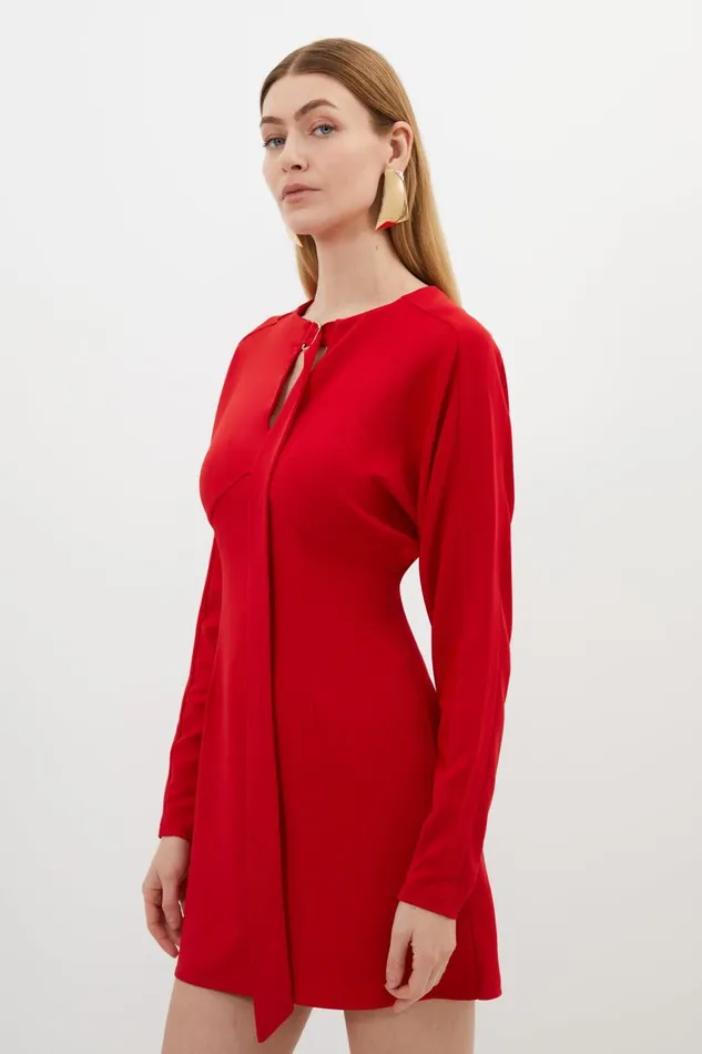 Keyhole Tie Jersey Crepe Mini Dress Red Women Karen Millen Dresses