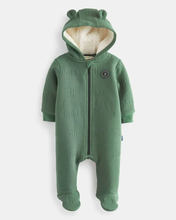 Kids CACE 8211 Branded Fleece Lined Snuggle Suit Green Ted Baker Baby