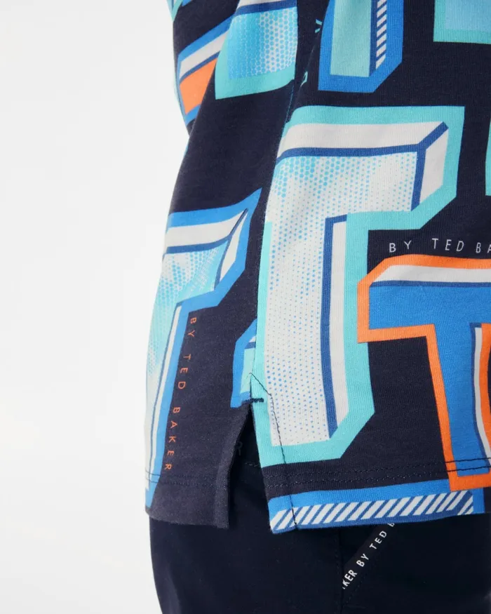 Kids COSTACH 8211 Graphic TPrint Cotton TShirt Blue Ted Baker Tops
