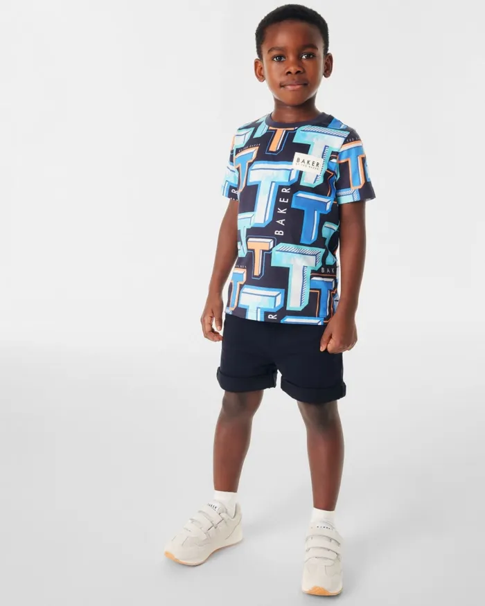 Kids COSTACH 8211 Graphic TPrint Cotton TShirt Blue Ted Baker Tops