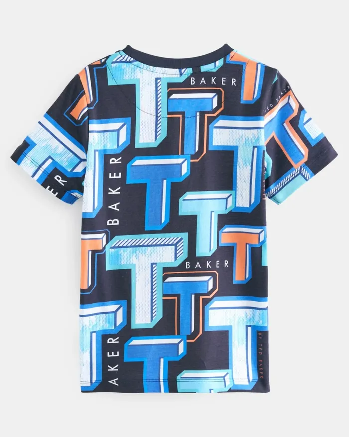 Kids COSTACH 8211 Graphic TPrint Cotton TShirt Blue Ted Baker Tops