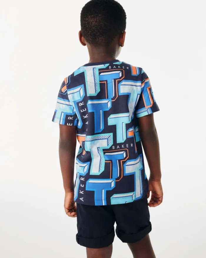 Kids COSTACH 8211 Graphic TPrint Cotton TShirt Blue Ted Baker Tops