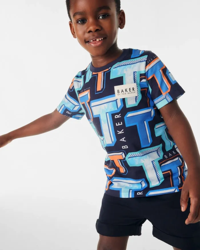 Kids COSTACH 8211 Graphic TPrint Cotton TShirt Blue Ted Baker Tops