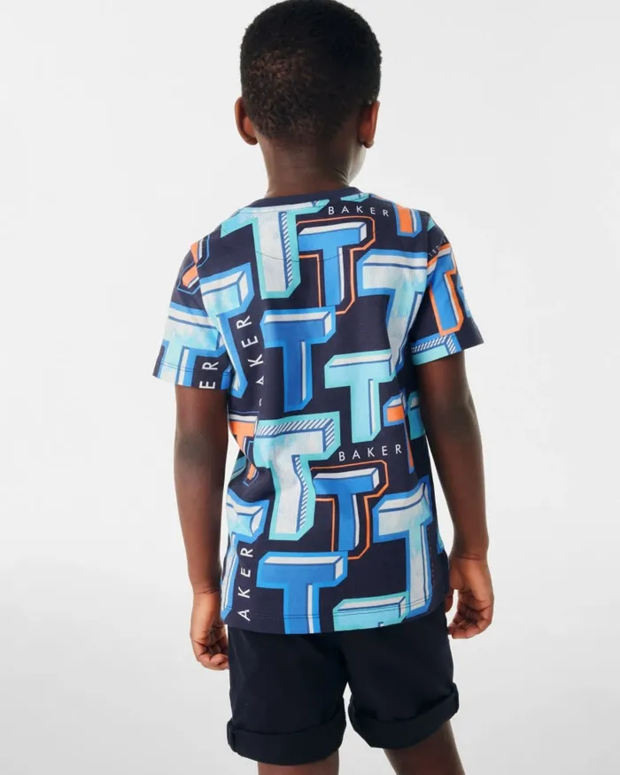 Kids COSTACH 8211 Graphic TPrint Cotton TShirt Blue Ted Baker Tops