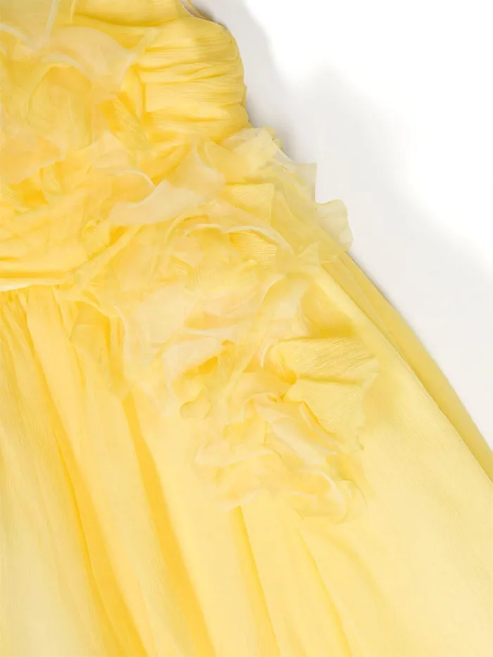 Kids Gowns Marchesa FlowerEmbellished Crepe Gown Yellow
