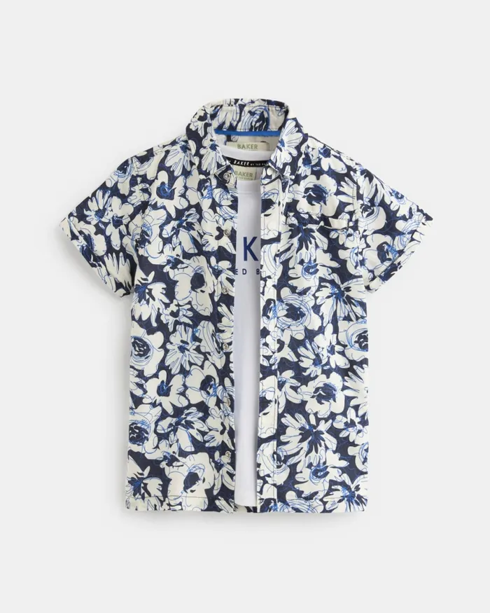 Kids HALIMAT 8211 Short Sleeve Floral Shirt And TShirt Set Navy Ted Baker Tops Kids HALIMAT 8211 Short Sleeve Floral Shirt And TShirt Set Navy Ted Baker Tops