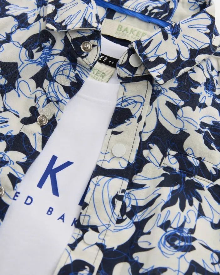Kids HALIMAT 8211 Short Sleeve Floral Shirt And TShirt Set Navy Ted Baker Tops Kids HALIMAT 8211 Short Sleeve Floral Shirt And TShirt Set Navy Ted Baker Tops