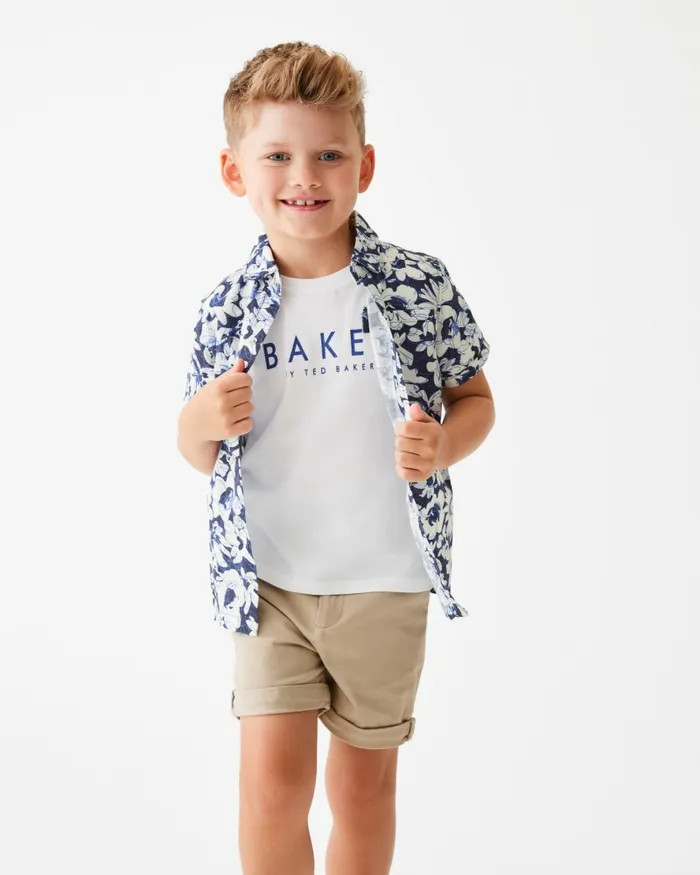 Kids HALIMAT 8211 Short Sleeve Floral Shirt And TShirt Set Navy Ted Baker Tops Kids HALIMAT 8211 Short Sleeve Floral Shirt And TShirt Set Navy Ted Baker Tops