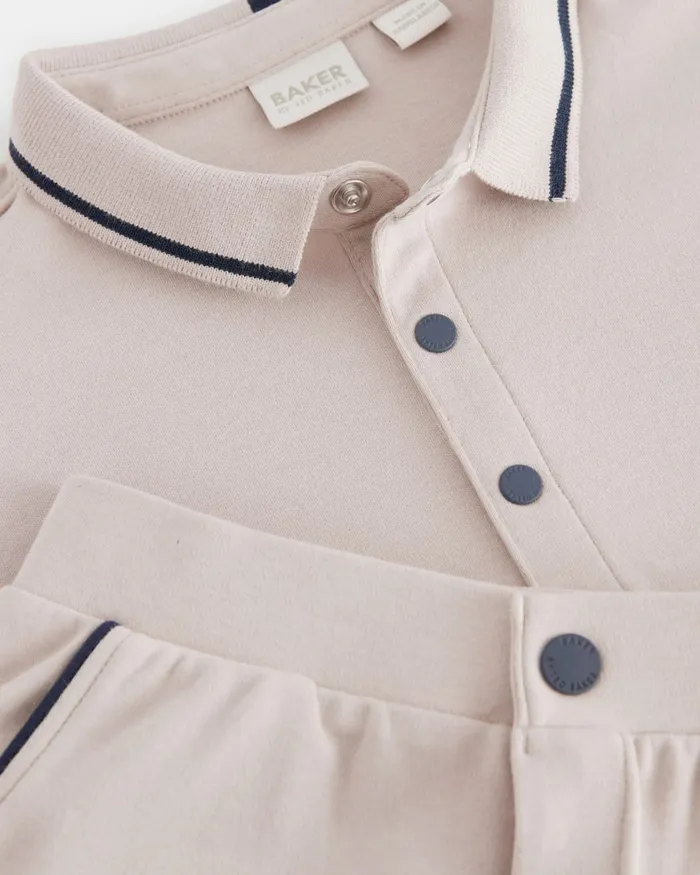 Kids LADLUM 8211 Branded Polo Shirt And Shorts Set Stone Ted Baker Sets and Outfits