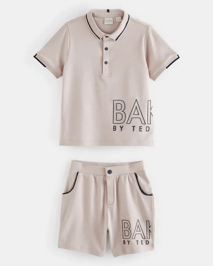 Kids LADLUM 8211 Branded Polo Shirt And Shorts Set Stone Ted Baker Sets and Outfits Kids LADLUM 8211 Branded Polo Shirt And Shorts Set Stone Ted Baker Sets and Outfits