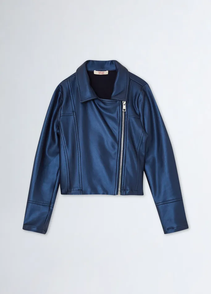 Kids Liujo Outerwear Glossy Jersey Jacket Blue