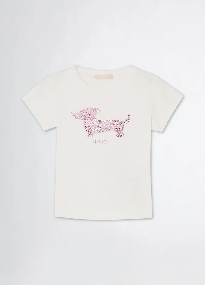 Kids Liujo Topwear Cotton TShirt With Rhinestones White