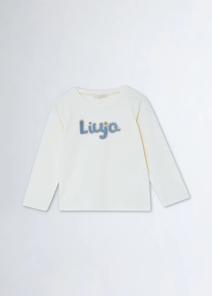 Kids Liujo Topwear TShirt With Logo And Gemstones White