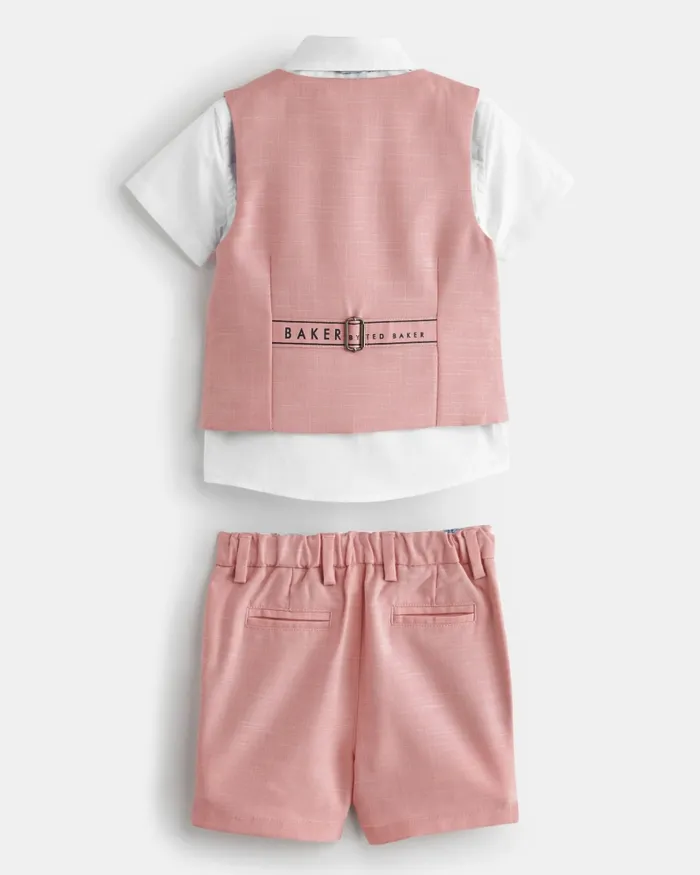 Kids NELU 8211 Branded Waistcoat Shorts And Shirt Set Pink Ted Baker Tops