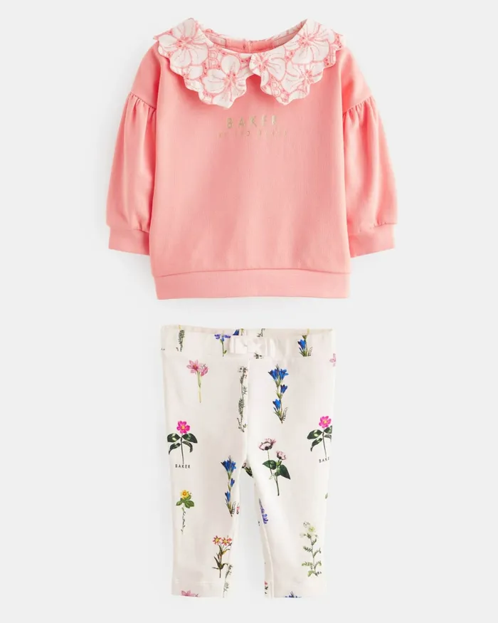 Kids SABELHA 8211 Collared Sweater And Printed Leggings Set Coral Ted Baker Playsuits and Sets