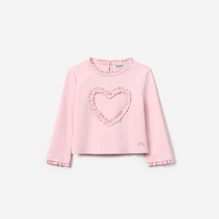 Kids Self Portrait Pink Jersey Ruffle Heart Top