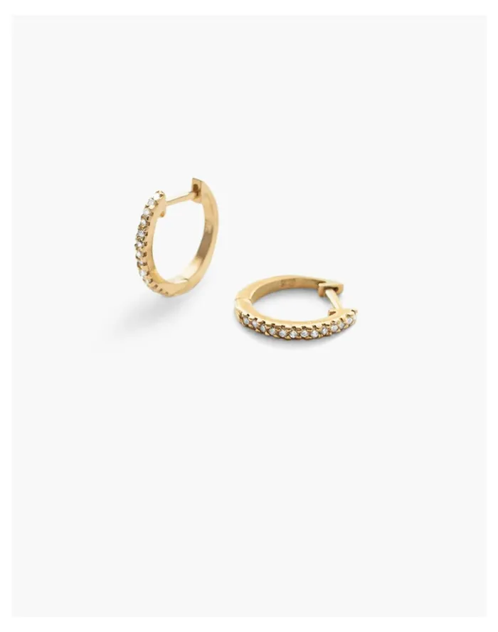 Kinn 14k Gold Diamond Pav Huggie Hoop Earrings Gold Women Madewell 14K GoldPlated