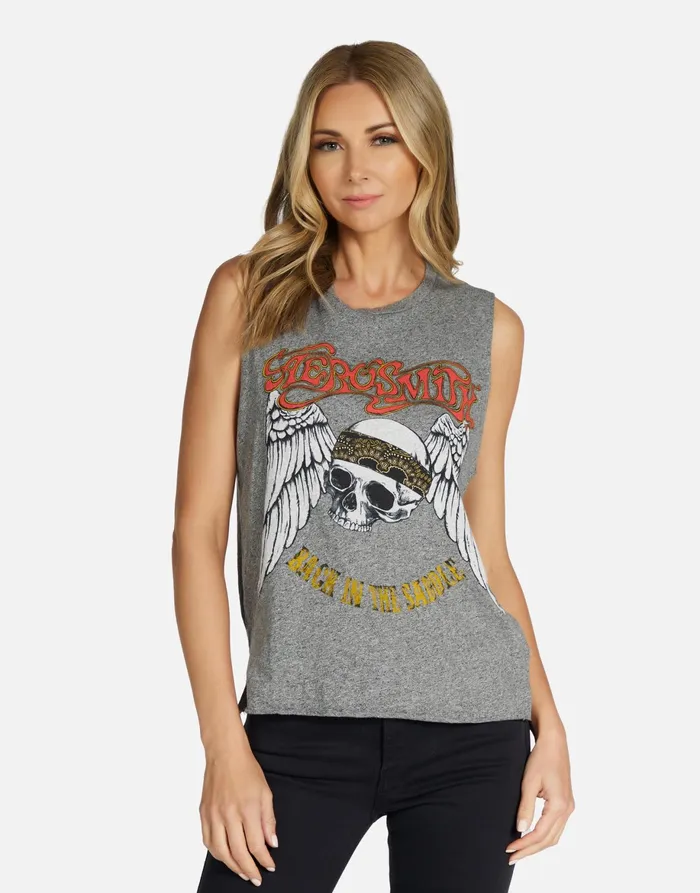 Kinzington Aerosmith Skull Heather Grey Women039s Lauren Moshi Tanks