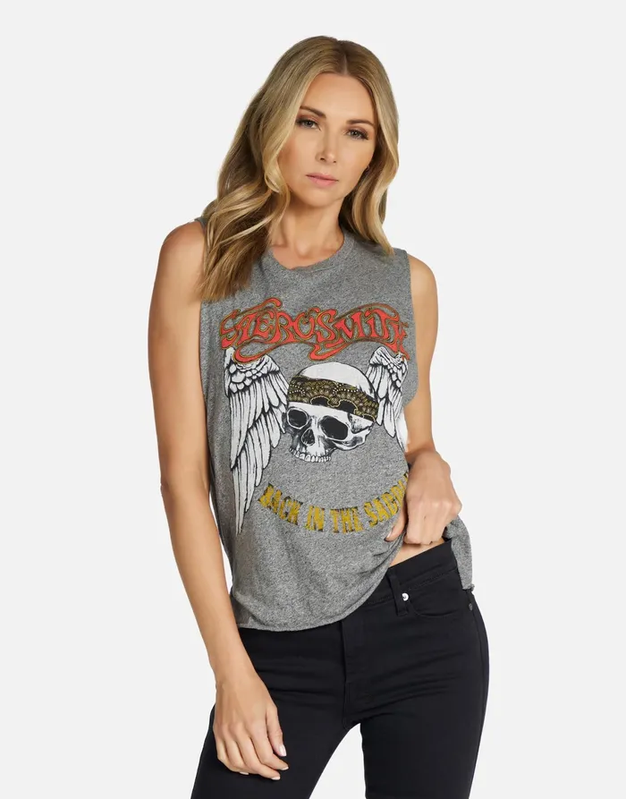 Kinzington Aerosmith Skull Heather Grey Women039s Lauren Moshi Tanks