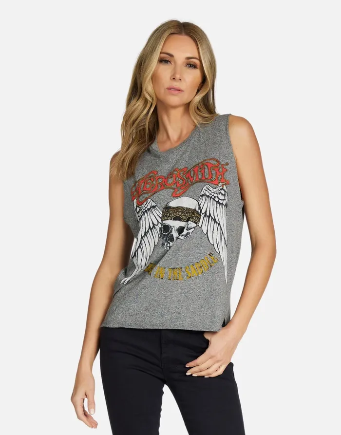 Kinzington Aerosmith Skull Heather Grey Women039s Lauren Moshi Tanks