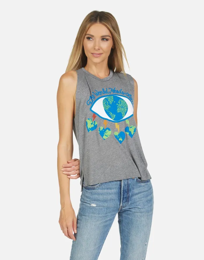 Kinzington World Eye Love Heather Grey Women039s Lauren Moshi Tanks