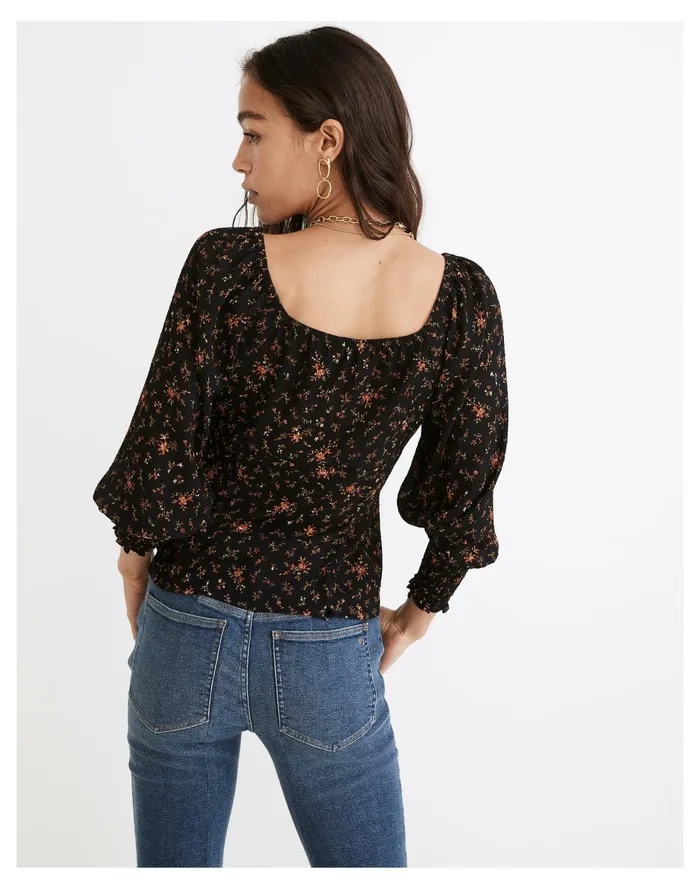 Kirstie Sweetheart Top In Fresh Sprigs True Black Women Madewell Tops and Shirts