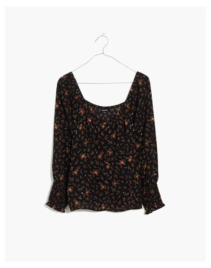 Kirstie Sweetheart Top In Fresh Sprigs True Black Women Madewell Tops and Shirts