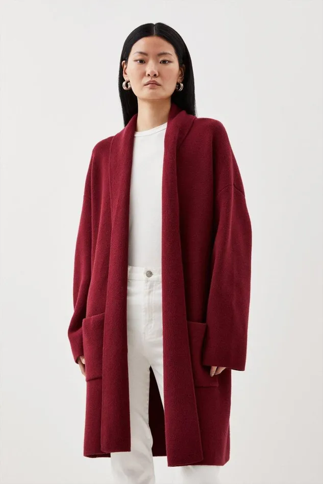 Knit Coatigan Oxblood Women Karen Millen Coats and Jackets