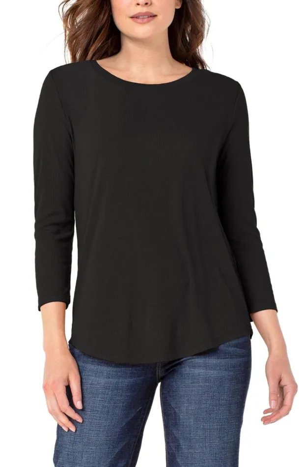 Knit Tops Women Liverpool Los Angeles 3 4 Sleeve Knit Tee Black