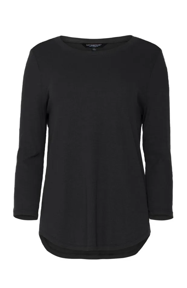 Knit Tops Women Liverpool Los Angeles 3 4 Sleeve Knit Tee Black