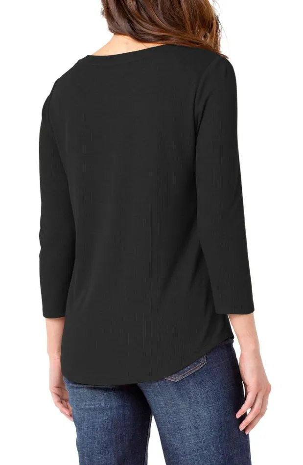 Knit Tops Women Liverpool Los Angeles 3 4 Sleeve Knit Tee Black