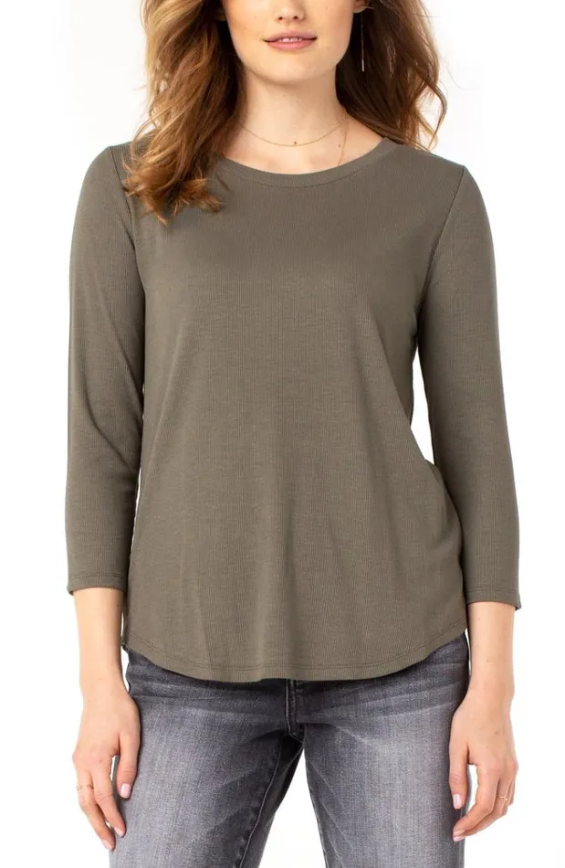 Knit Tops Women Liverpool Los Angeles 3 4 Sleeve Knit Tee Dusty Olive