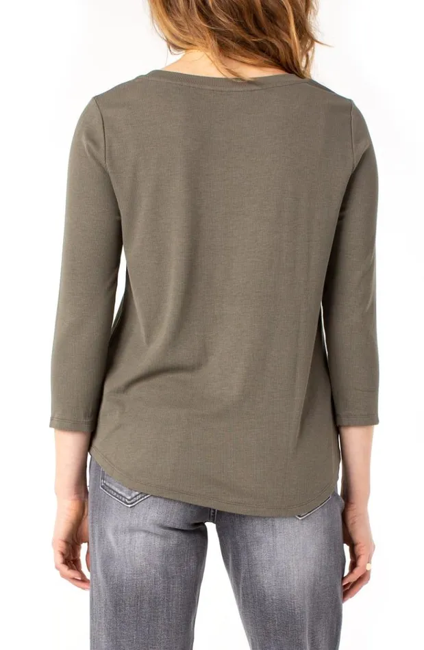 Knit Tops Women Liverpool Los Angeles 3 4 Sleeve Knit Tee Dusty Olive