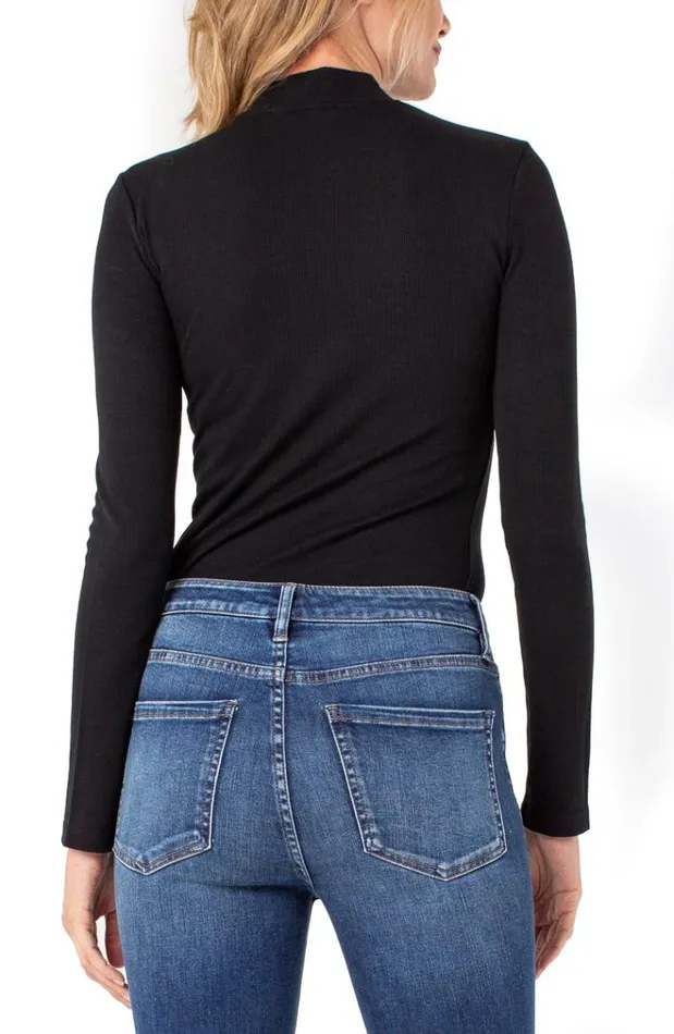 Knit Tops Women Liverpool Los Angeles Mock Neck Long Sleeve Rib Knit Tee Black