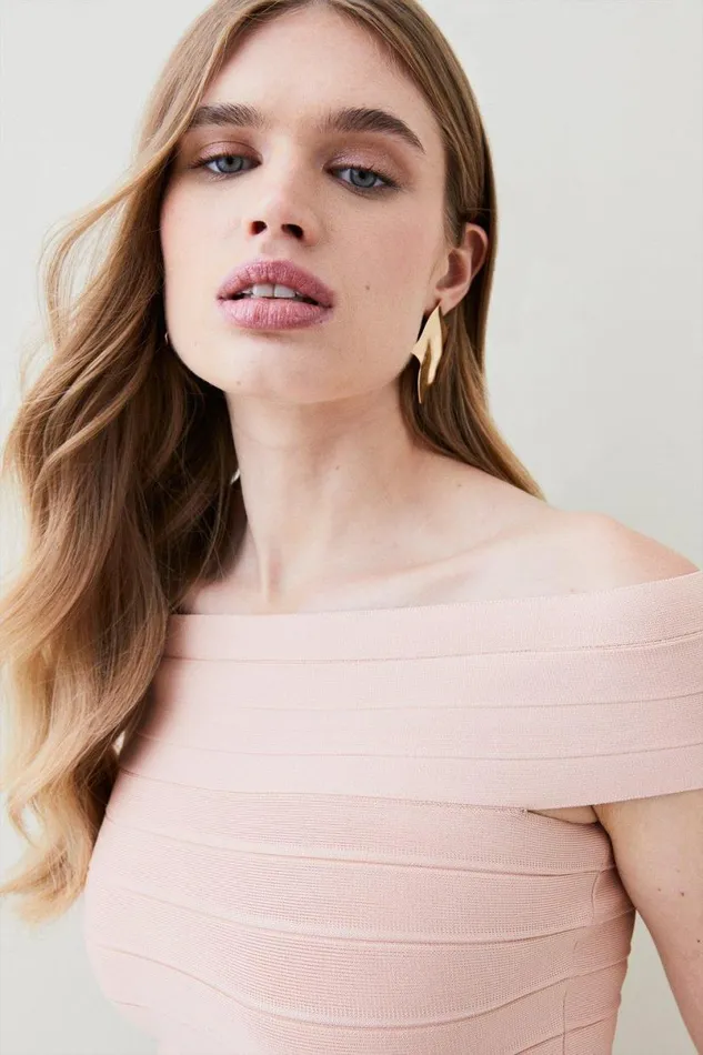 Knitted Bandage Bardot Top Blush Women Karen Millen Tops