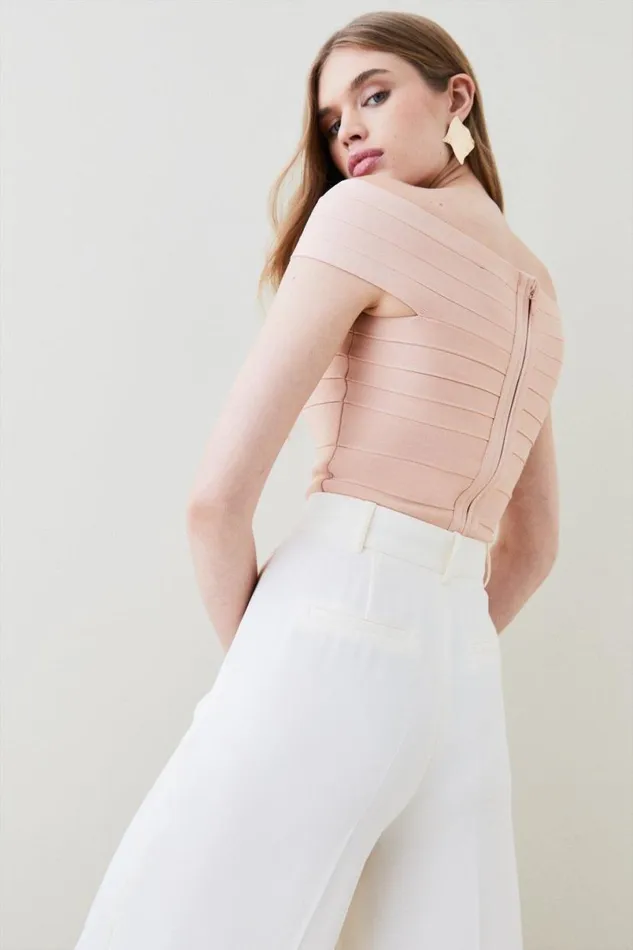 Knitted Bandage Bardot Top Blush Women Karen Millen Tops