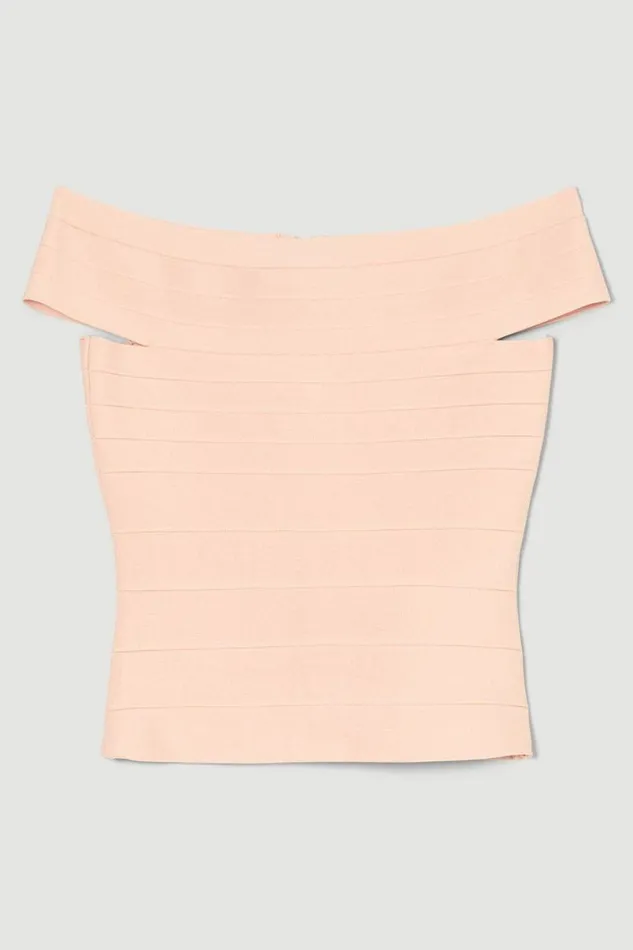 Knitted Bandage Bardot Top Blush Women Karen Millen Tops