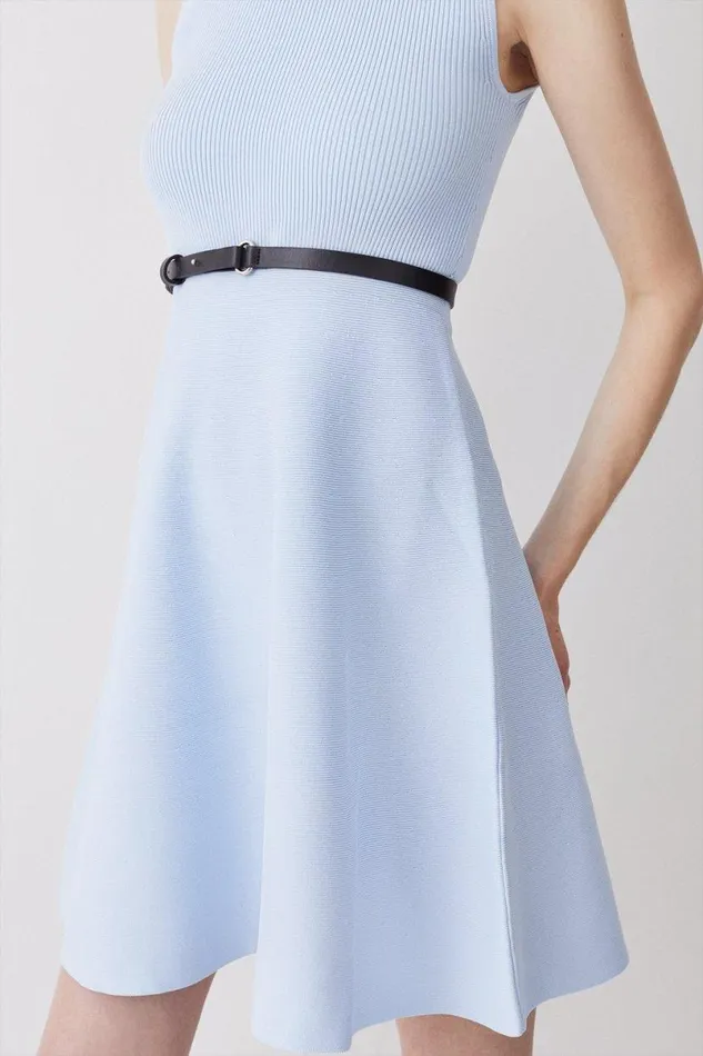 Knitted Rib Skater Mini Dress Blue Women Karen Millen Dresses