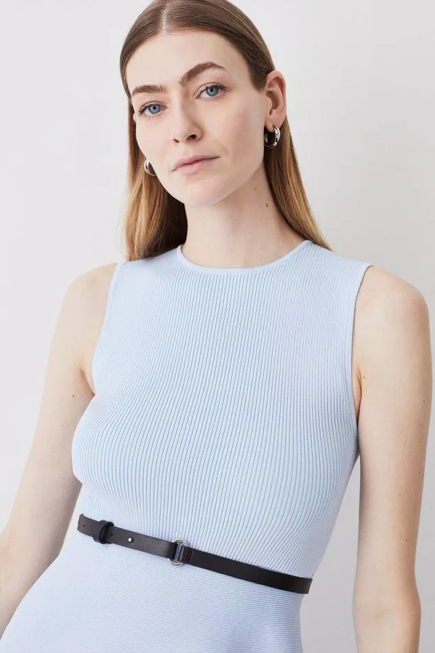 Knitted Rib Skater Mini Dress Blue Women Karen Millen Dresses