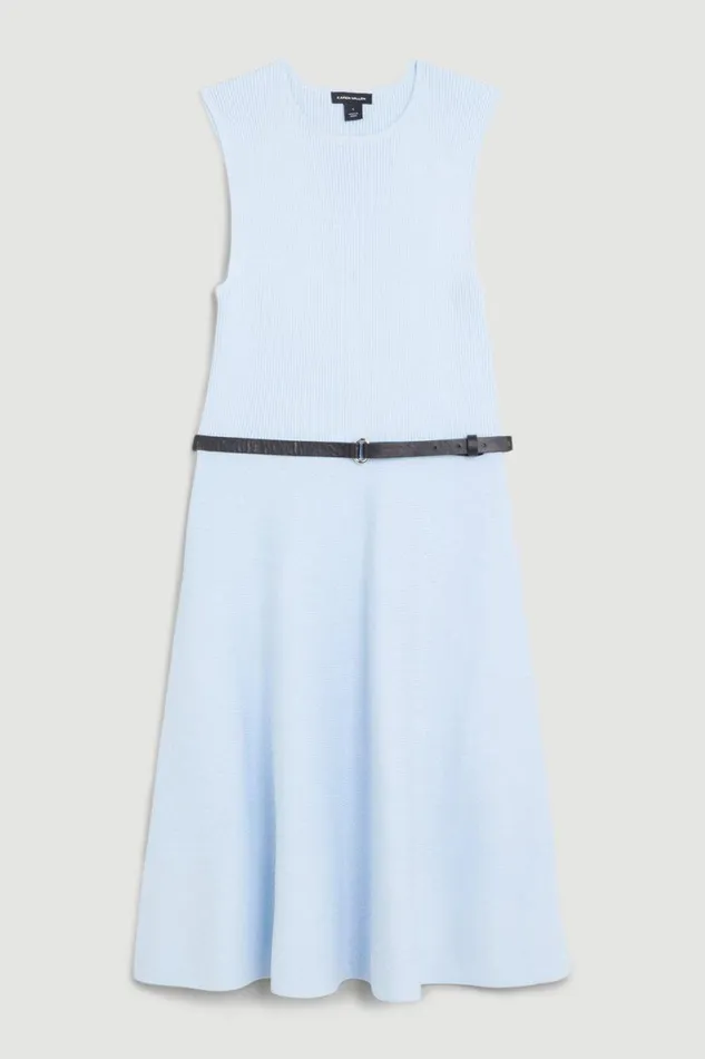 Knitted Rib Skater Mini Dress Blue Women Karen Millen Dresses