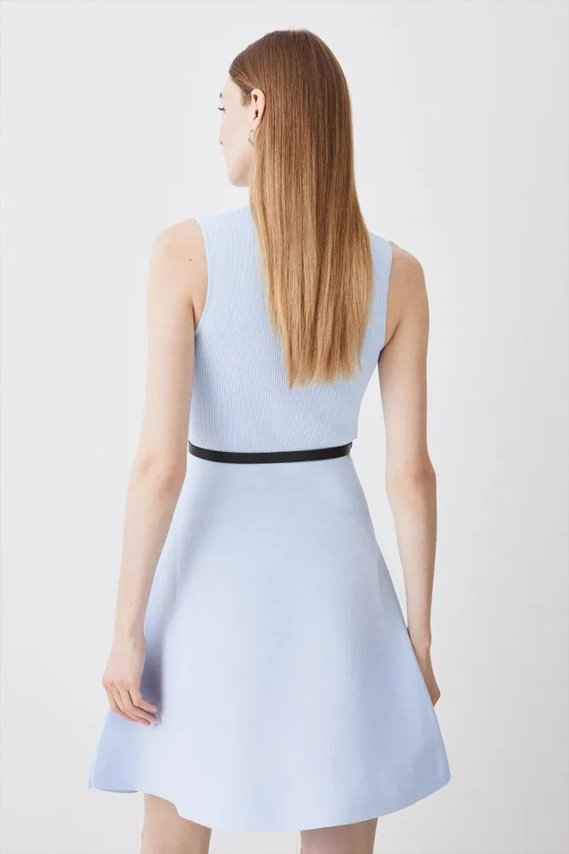 Knitted Rib Skater Mini Dress Blue Women Karen Millen Dresses