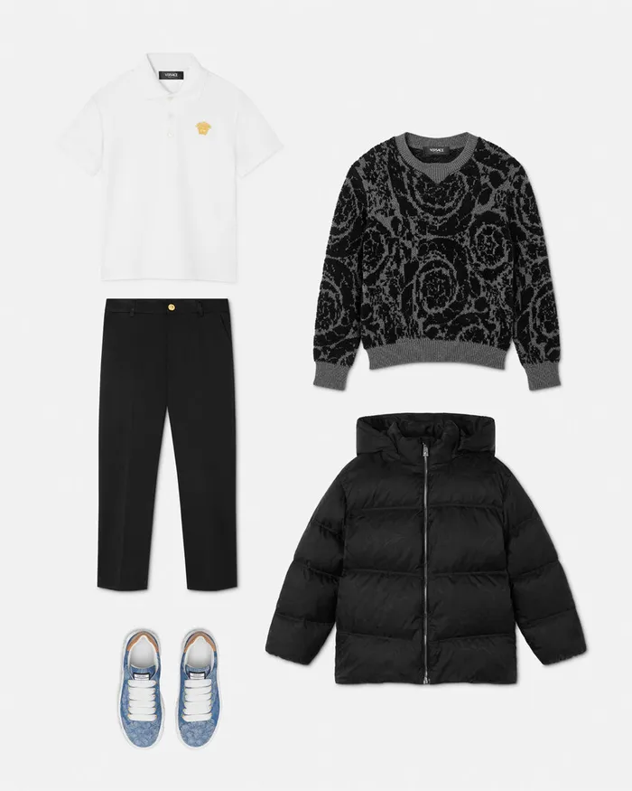 Knitwear and Sweatshirts Kids Versace Barocco Jacquards Sweater Gray