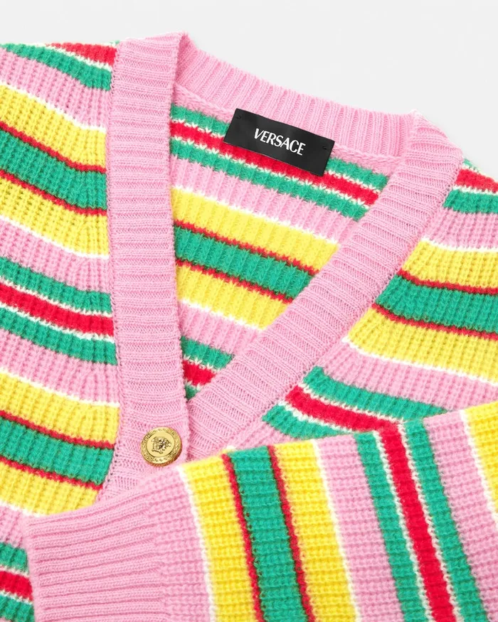 Knitwear and Sweatshirts Kids Versace Striped CableKnit Cardigan Print