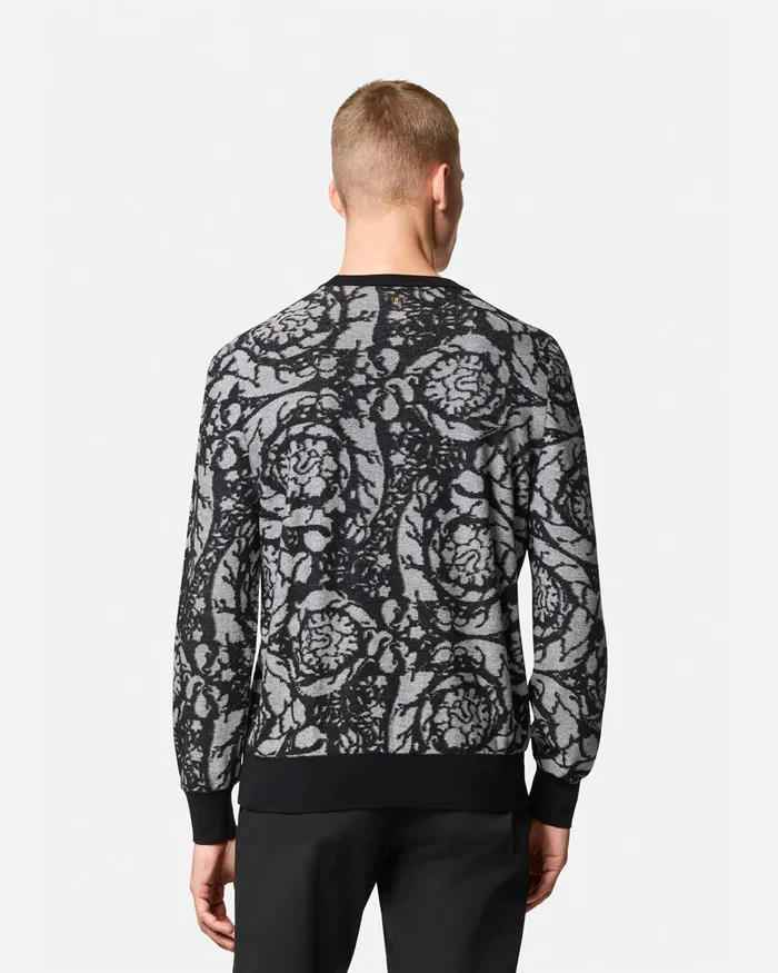 Knitwear Men Versace Barocco Silhouette Vanis Sweater Blacksilver