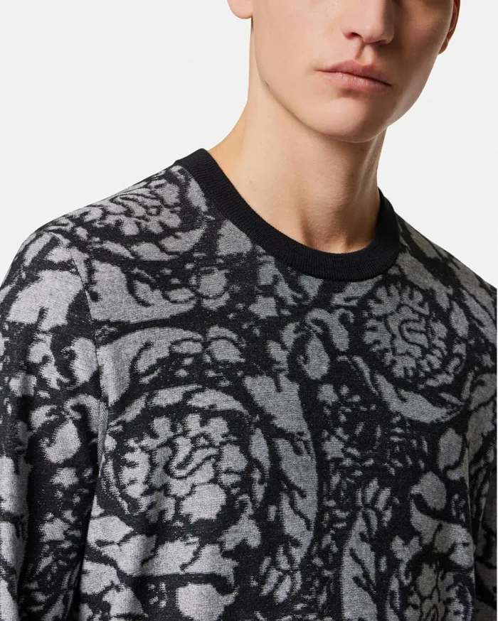 Knitwear Men Versace Barocco Silhouette Vanis Sweater Blacksilver
