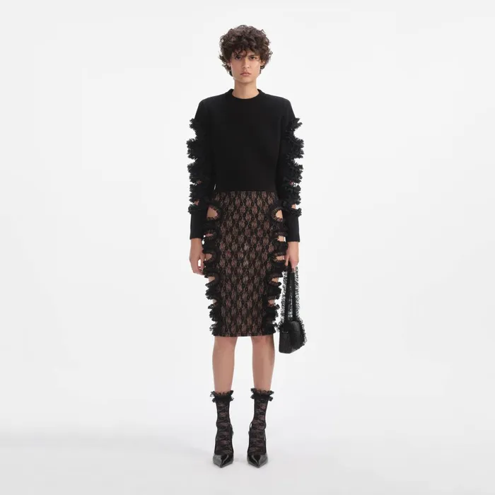 Knitwear Women Self Portrait Black Cut Out Lace Detail Jumper Black